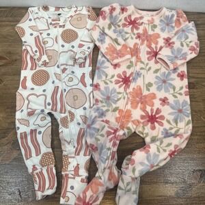 Carters Footed Soft Floral OnePiece and Monica & Andy OnePiece Eggs Bacon 9-12M